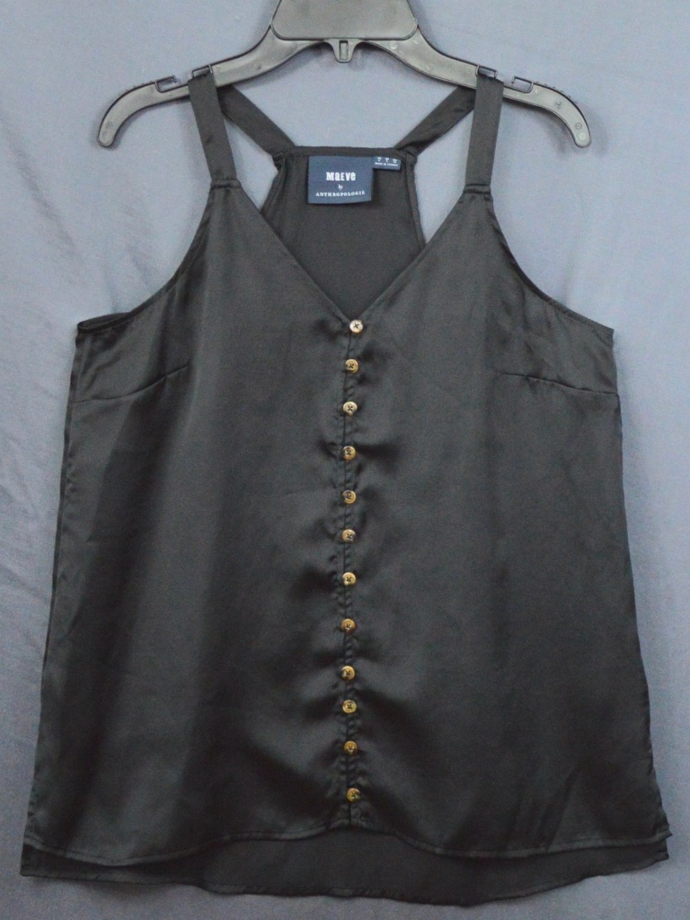 Maeve by Anthropologie Black Silky Button-Front Camisole Tank Top Size 2